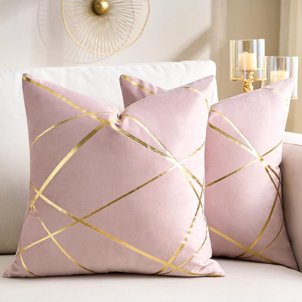 6712 Pink Decorative Pillow Covers Gold Velvet Throw Pillows 14x36 Modern